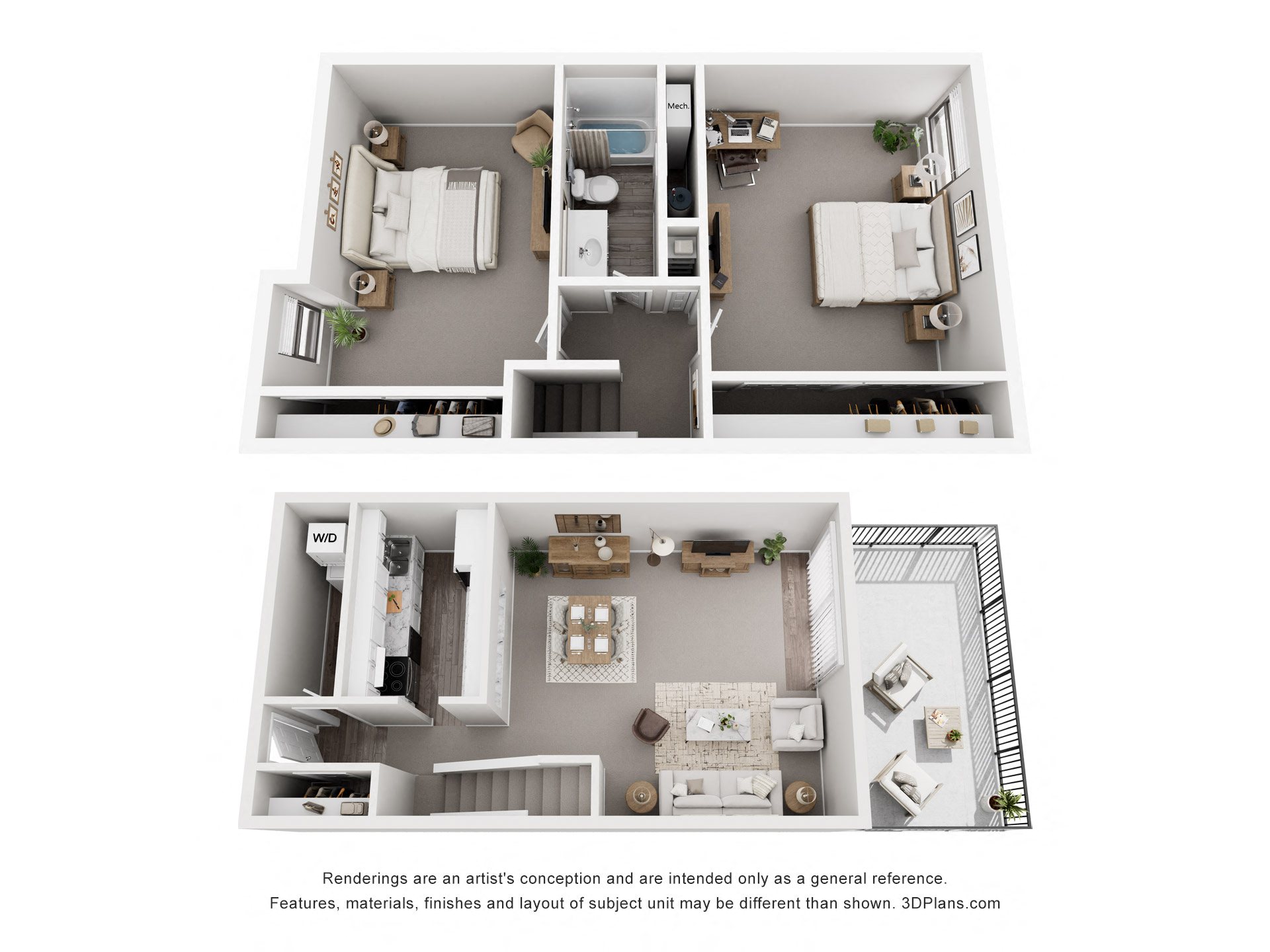 Floor plan for 2 beds, 1 bath, 1066 sqft